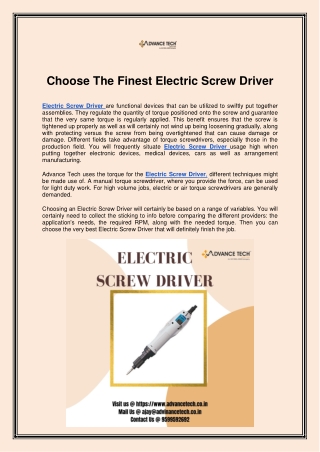 Choose The Finest Electric Screw Driver