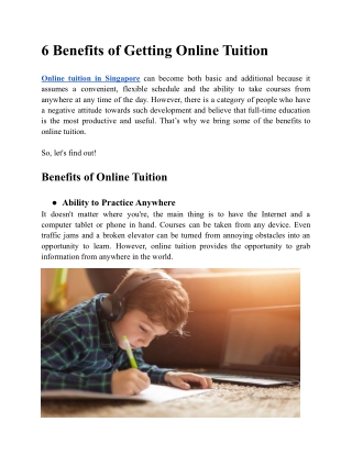 6 Benefits of Getting Online Tuition