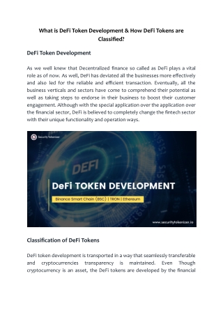 What is DeFi Token Development & How DeFi Tokens are Classified