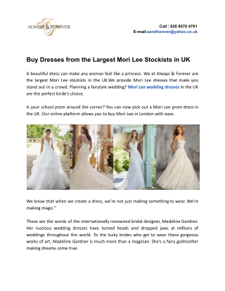 Buy Dresses from the Largest Mori Lee Stockists in UK