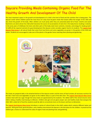 Daycare Providing Meals Containing Organic Food For The Healthy Growth And Development Of The Child