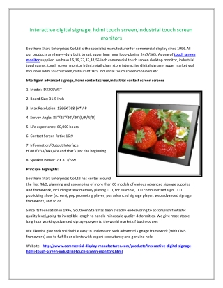 Interactive digital signage, hdmi touch screen,industrial touch screen monitors