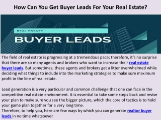 How Can You Get Buyer Leads For Your Real Estate?