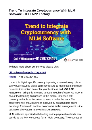 Trend To Integrate Cryptocurrency With MLM Software - ICO APP Factory