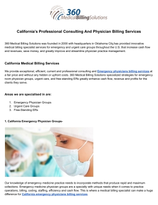 California’s Professional Consulting And Physician Billing Services