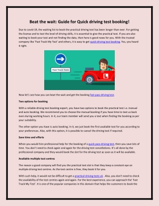 Beat the wait Guide for Quick driving test booking!