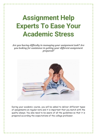 Assignment Help Experts To Ease Your Academic Stress