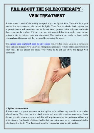 FAQ ABOUT THE SCLEROTHERAPY - VEIN TREATMENT