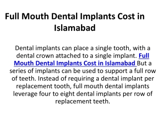 Full Mouth Dental Implants Cost in Islamabad