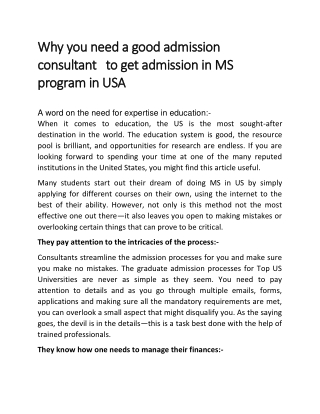 Why you need good admission consultant to get admission in MS program in USA-converted