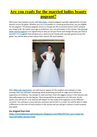 Are you ready for the married ladies beauty pageant?