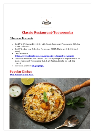 15% Off - Classio Indian Restaurant Toowoomba Menu, QLD