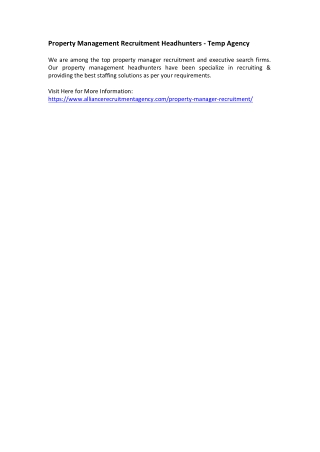 Property Management Recruitment Headhunters - Temp Agency