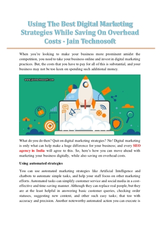 Using The Best Digital Marketing Strategies While Saving On Overhead Costs - Jain Technosoft