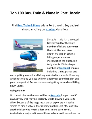 Top 100 Bus, Train & Plane in Port Lincoln