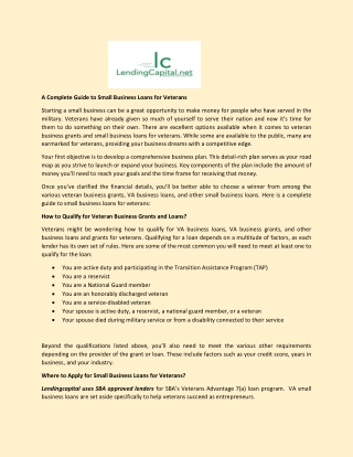 A Complete Guide to Small Business Loans for Veterans