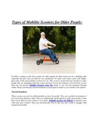 Types of Mobility Scooters for Older People:
