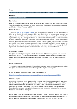 Crop Oil Concentrates Market, Size, Share, Opportunities and Forecast to 2021-20