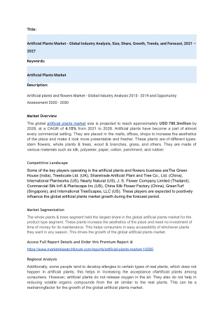 Artificial Plants Market - Global Industry Analysis, Size, Share, Growth, Trends