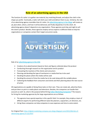 Role of an advertising agency in the USA