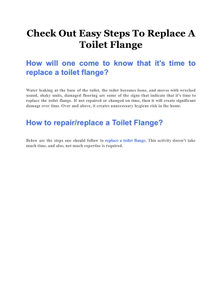Check Out Easy Steps To Replace A Toilet Flange