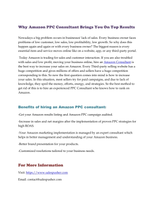 Why Amazon PPC Consultant Brings You On Top Results