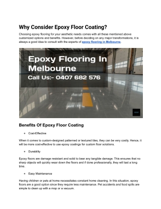 Why Consider Epoxy Floor Coating