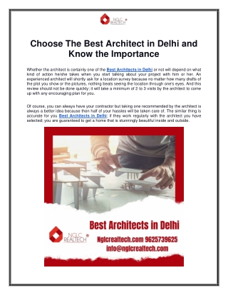 Choose The Best Architect in Delhi and Know the Importance