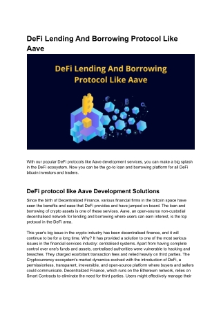 DeFi Lending And Borrowing Protocol Like Aave
