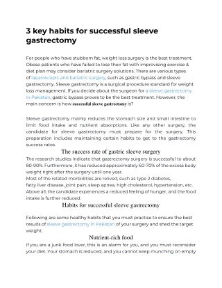 3 key habits for successful sleeve gastrectomy