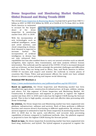 Drone Inspection and Monitoring Market Outlook, Global Demand and Rising Trends 2030