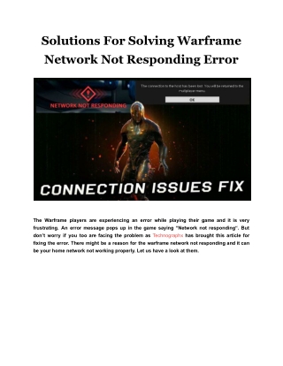 Solutions For Solving Warframe Network Not Responding Error