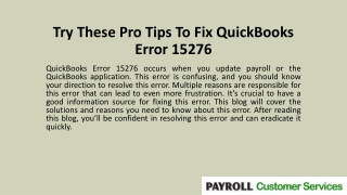 Try These Pro Tips To Fix QuickBooks Error 15276