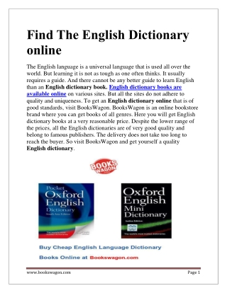 Find The English Dictionary online at lowest price - Bookswagon