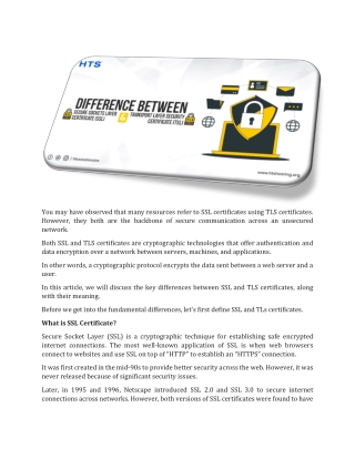 Difference between SSL and TLS Certificate
