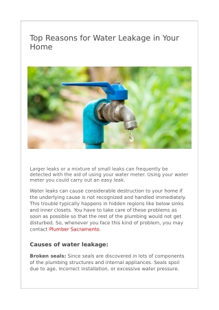 Top Reasons for Water Leakage in Your Home