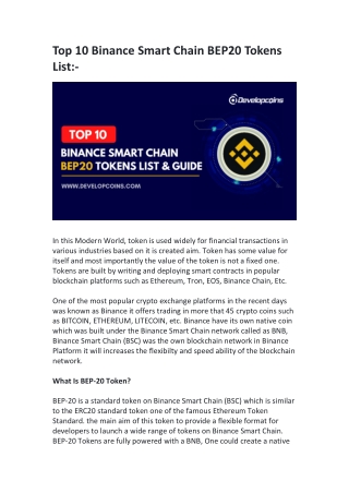 Top 10 Binance Smart Chain BEP20 Tokens List