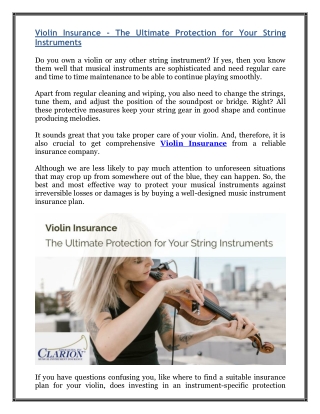 Violin Insurance - The Ultimate Protection for Your String Instruments