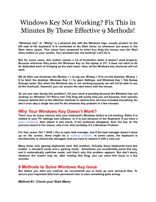 Windows Key Not Working Fix This in Minutes By These Effective 9 Methods!