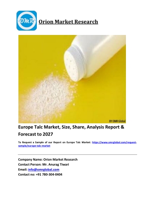 Europe Talc Market Trends, Size, Competitive Analysis and Forecast 2021-2027