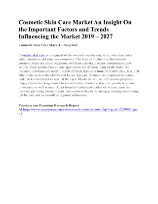 Cosmetic Skin Care Market