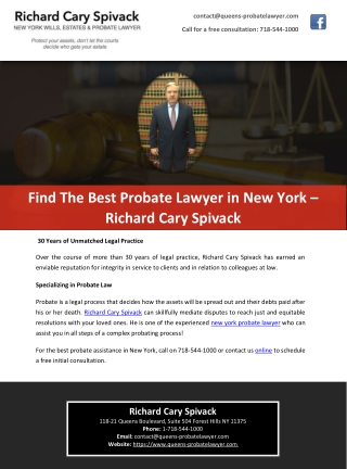 Find The Best Probate Lawyer in New York – Richard Cary Spivack