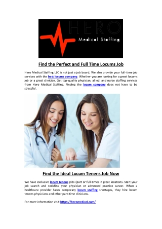 Find the Perfect and Full Time Locums Job