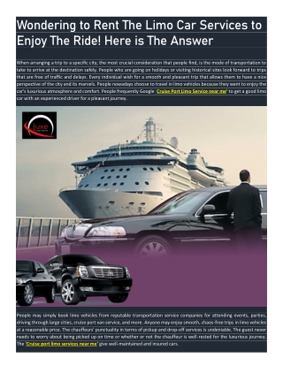 Wondering to Rent The Limo Car Services to Enjoy The Ride! Here is The Answer