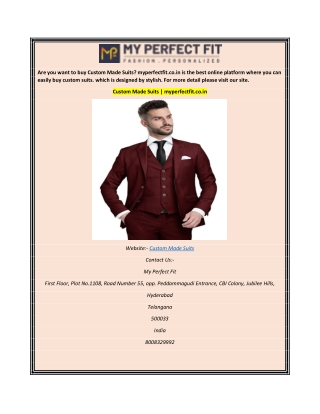 Custom Made Suits  myperfectfit.co.in