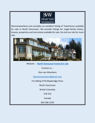 North Vancouver Homes for Sale | Stanvanwoerkens.com