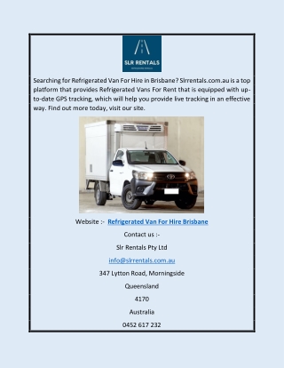 Refrigerated Van for Hire Brisbane | Slrrentals.com.au