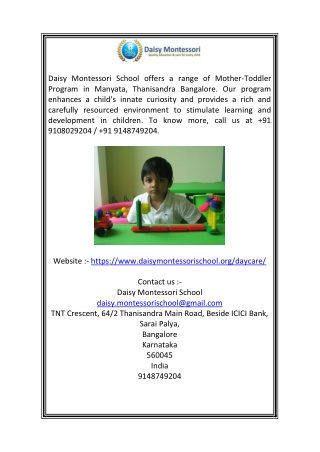 Day Care Centres In Bangalore  Daisy Montessori School