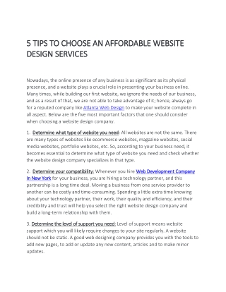 5 TIPS TO CHOOSE AN AFFORDABLE WEBSITE DESIGN SERVICES