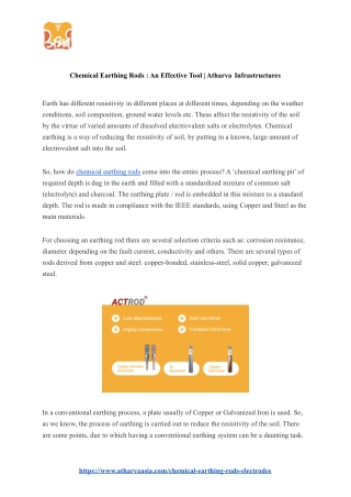 Chemical Earthing Rods : An Effective Tool | Atharva Infrastructures